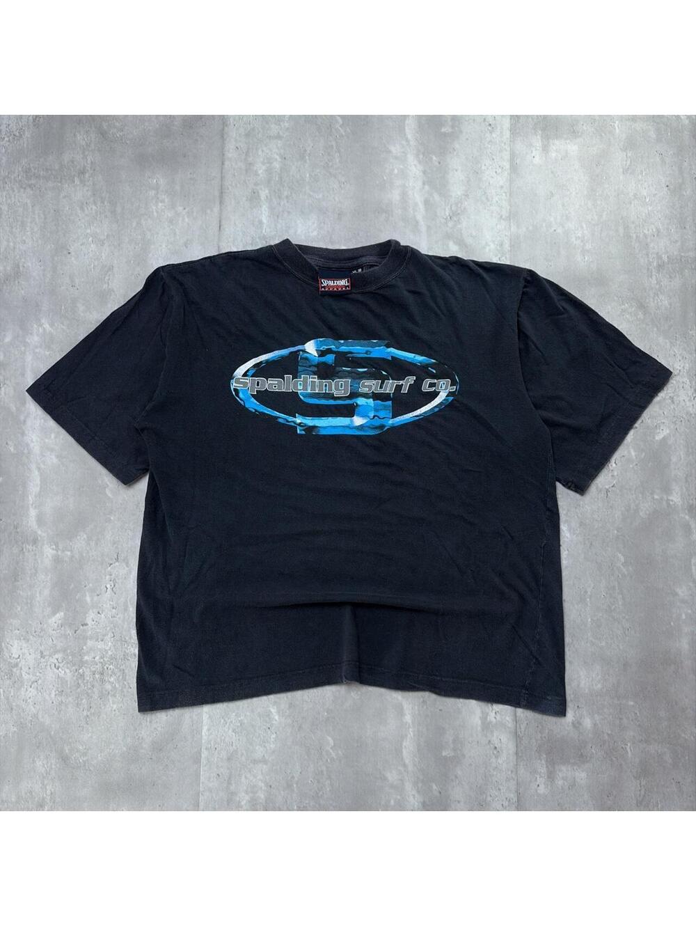 Vintage Black Spalding Surf Co Grunge Faded Boxy T-Shirt